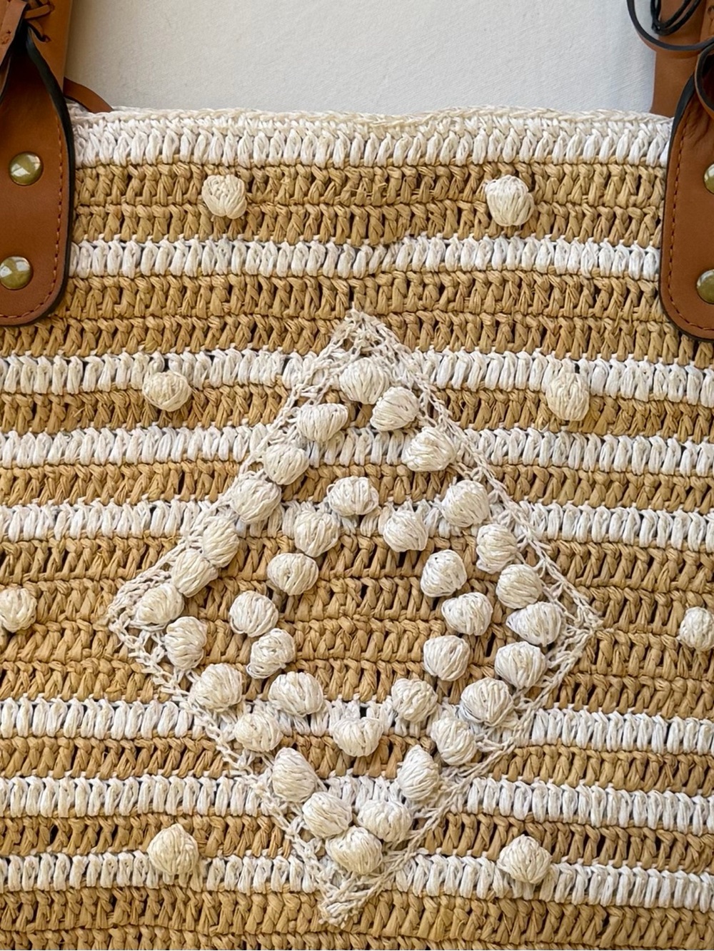 NWT GERARD DAREL 24 GD Raphia White Crochet Tote Bag with Leather Handles $495 - Picture 3 of 10